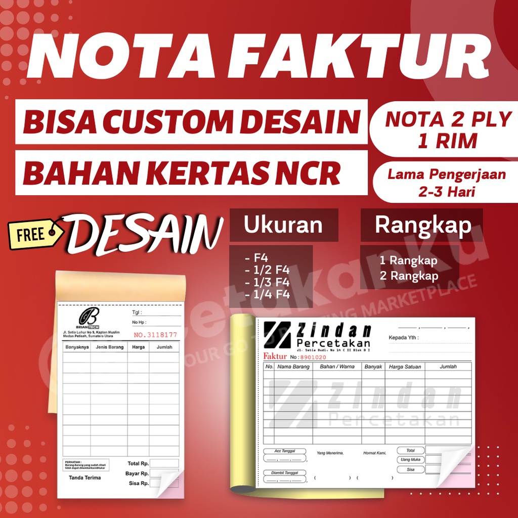 

CETAK NOTA FAKTUR BAHAN KERTAS NCR 1 RIM 2 PLY Gratis Desain Sampai FIX