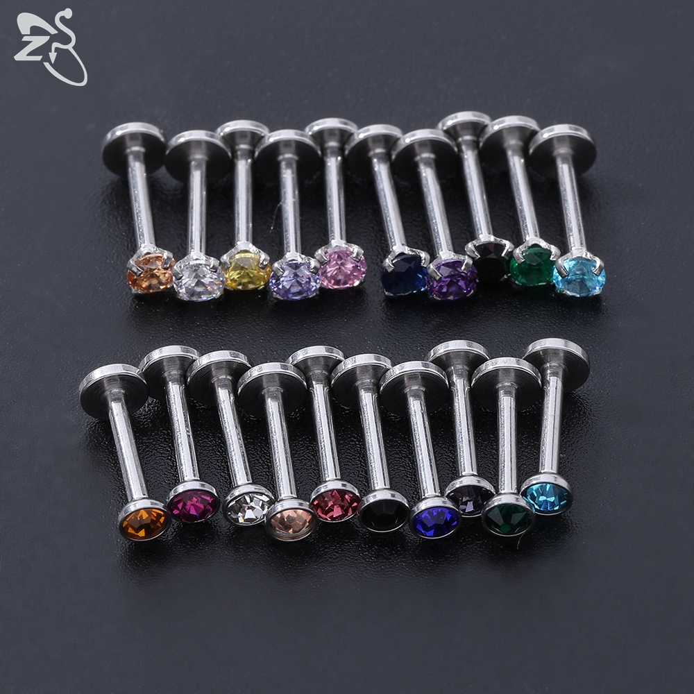 20pcs / Lot Anting Tindik Telinga / Bibir / Tubuh Bahan Stainless Steel 16g Hias Cubic Zircon Warna Campur