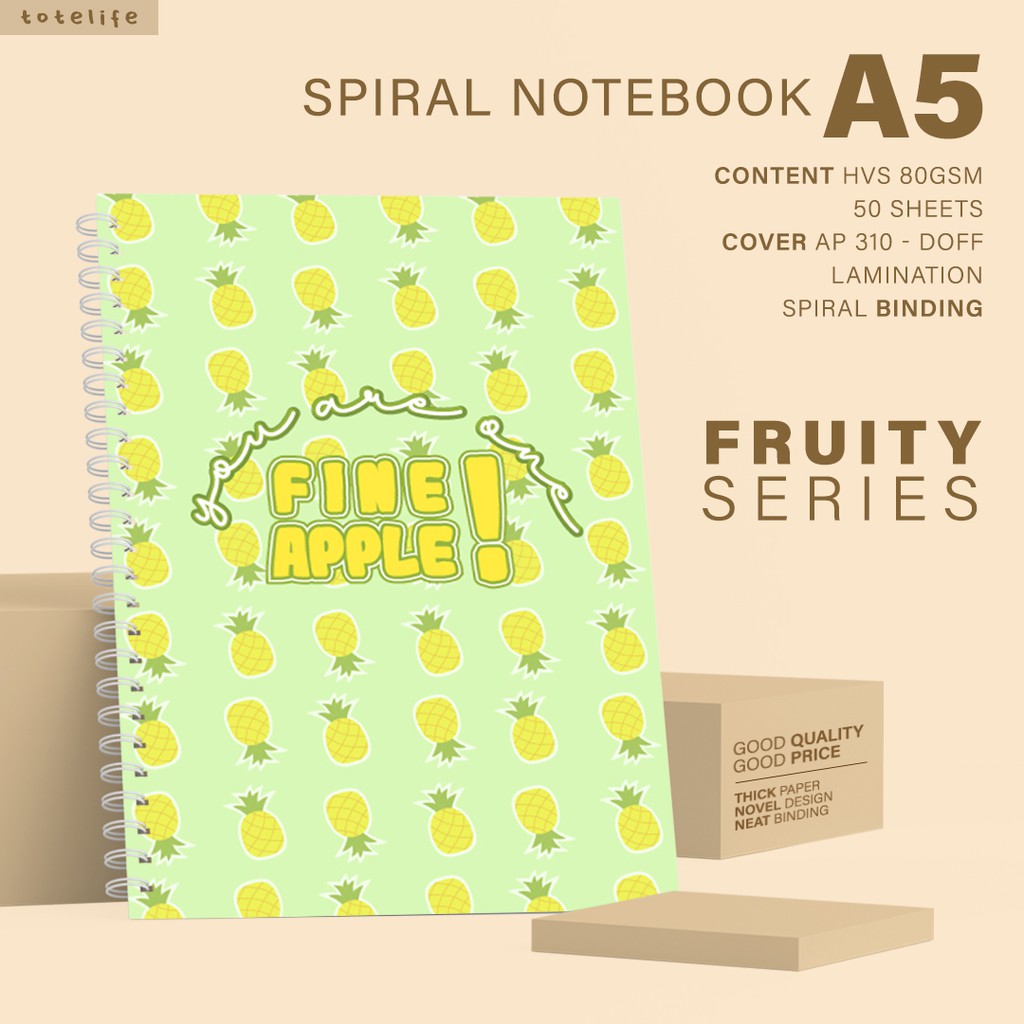 

[totelife] Notebook Spiral A5 / Fruity Series / 50 Lembar 80gsm / Dotted Grid Lined Plain Paper