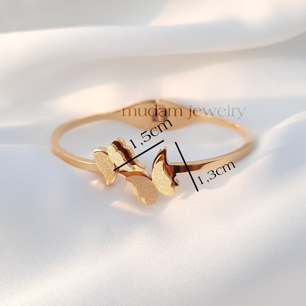 Gelang Bangle Titanium Dua Kupu-Kupu Tersedia Warna Rosegold, Gold dan Silver
