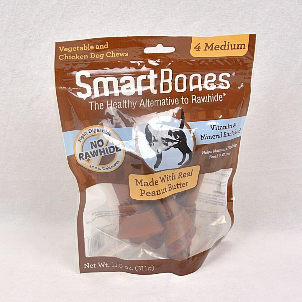 SMARTBONES Snack Anjing Dental Peanut Butter Medium 4 Pk