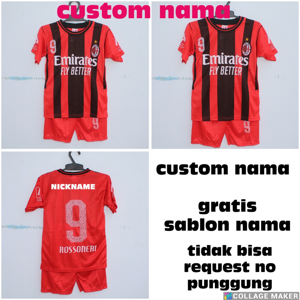 SETELAN BAJU BOLA ANAK AC MILAN TERBARU 2022/2023/BAJU BOLA ANAK ACMILAN HOM KIDS