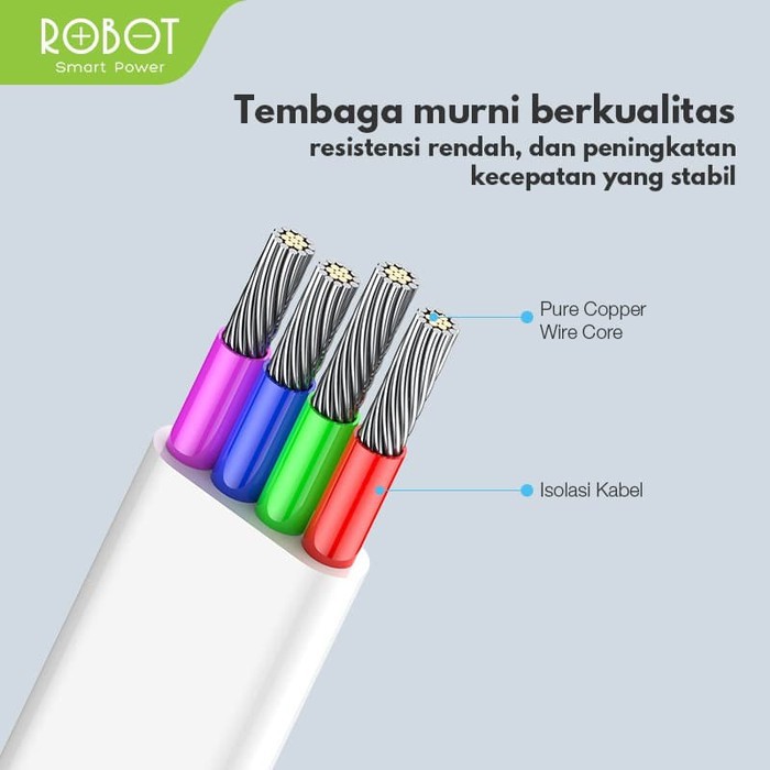 Kabel Data ROBOT RDC100S 2.4A Type-C Quick Charging 1m Data Cable - Garansi Resmi 1 Tahun