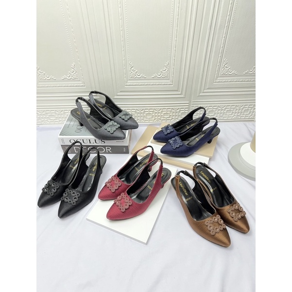 sepatu heel wanita terbaru kekinian LOUISDEAR sepatu tali belakang hee 3 cm bahan satin P53