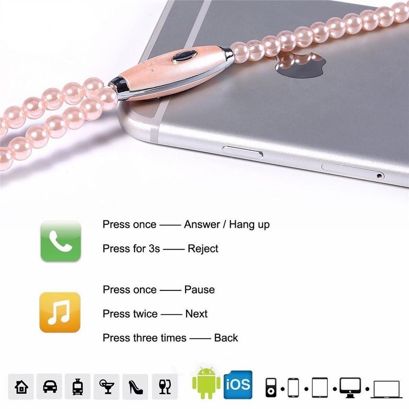 (COD) Pearl Necklace Earphone Kalung Mutiara Headset with Mic Charms Pendants Ornaments Henset Handset Heandset Hedset Hetset