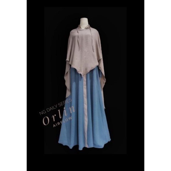 Nigoya Syar'i - Gamis Syari Orlin Airflow Blue Set Gamis Syari Harian Mewah Tanpa Setrika Haji Umroh