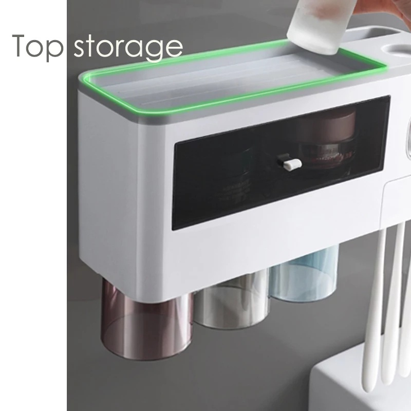 Wall Storage For Toothbrush / Rak Dispenser Odol / Tempat Sikat Botol Sabun Dilengkapi 3 Gelas - Black