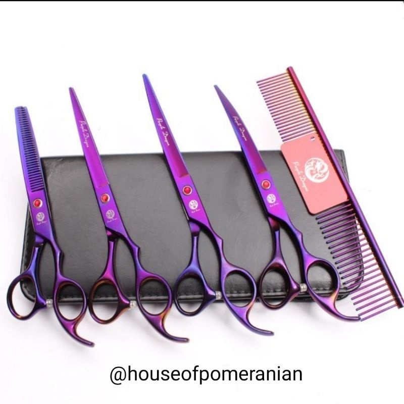 gunting grooming anjing kucing scissor 7inch purple dragon pet cat dog grooming brush scissor