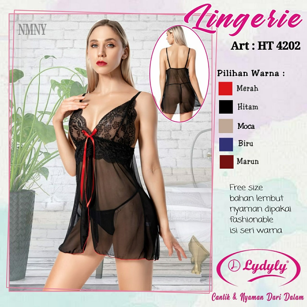 LYDYLY Baju Tidur Lingerie Sexy dan GString Satin / Lingerie Sexy Bahan Lace Orisinil