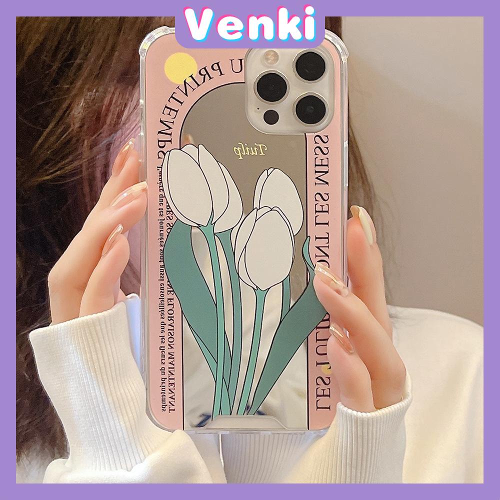 iPhone Case Acrylic Mirror Airbag Shockproof Protection Camera Cute Pink Tulip Flower Compatible For iPhone 11 iPhone 13 Pro Max iPhone 12 Pro Max iPhone 7 Plus iPhone x xr xs max