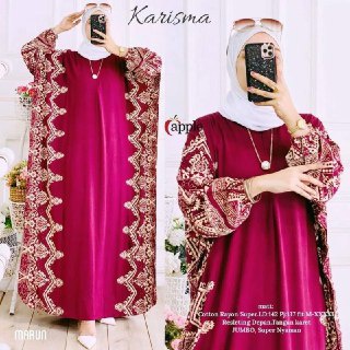 COD - Asmiranda Maxy Gamis Muslim Aurora Dress Shakila Aksen Renda Brukat Import Ld  110 Fit S - XL ( Free Bros ) Fashion Maxi Wanita Pesta Kondangan Modern Termurah Terlaris-KAFTAN KARISMA MARON