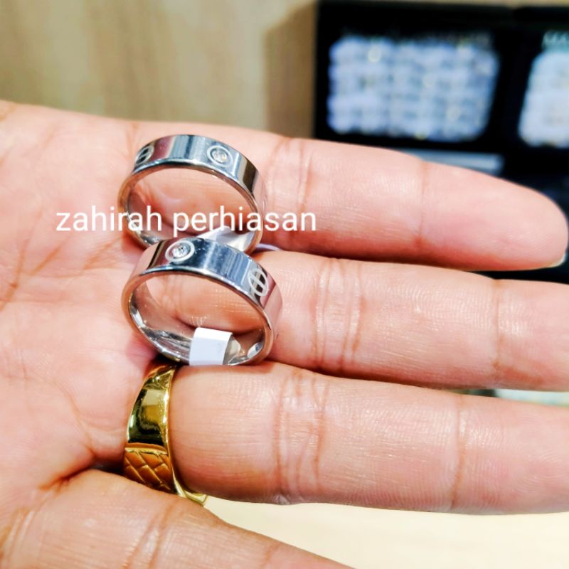 LAGI TREN 2 pcs Cincin pria wanita titanium anti luntur warna silver