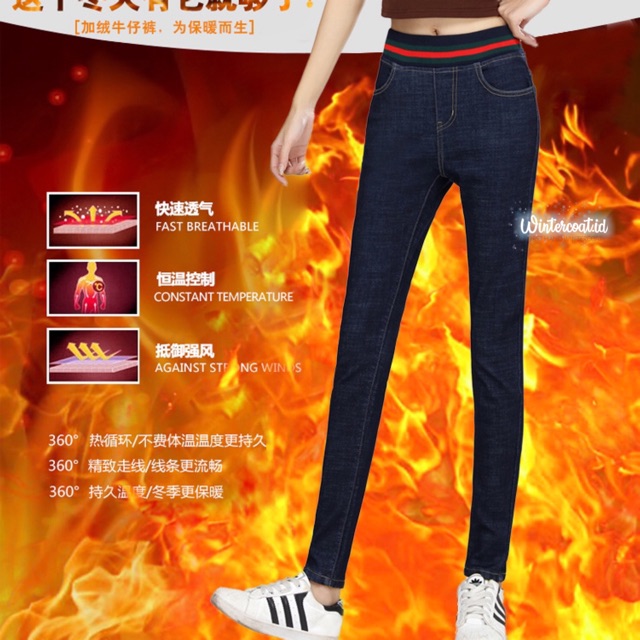 READY INDONESIA Jeans legging winter wanita celana musim dingin thermal inner fleece import