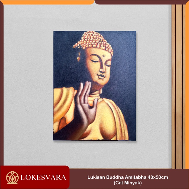 Lukisan Painting Hiasan Dinding Wajah Buddha Sakyamuni Amitabha Guru Padmashambava 40x50cm