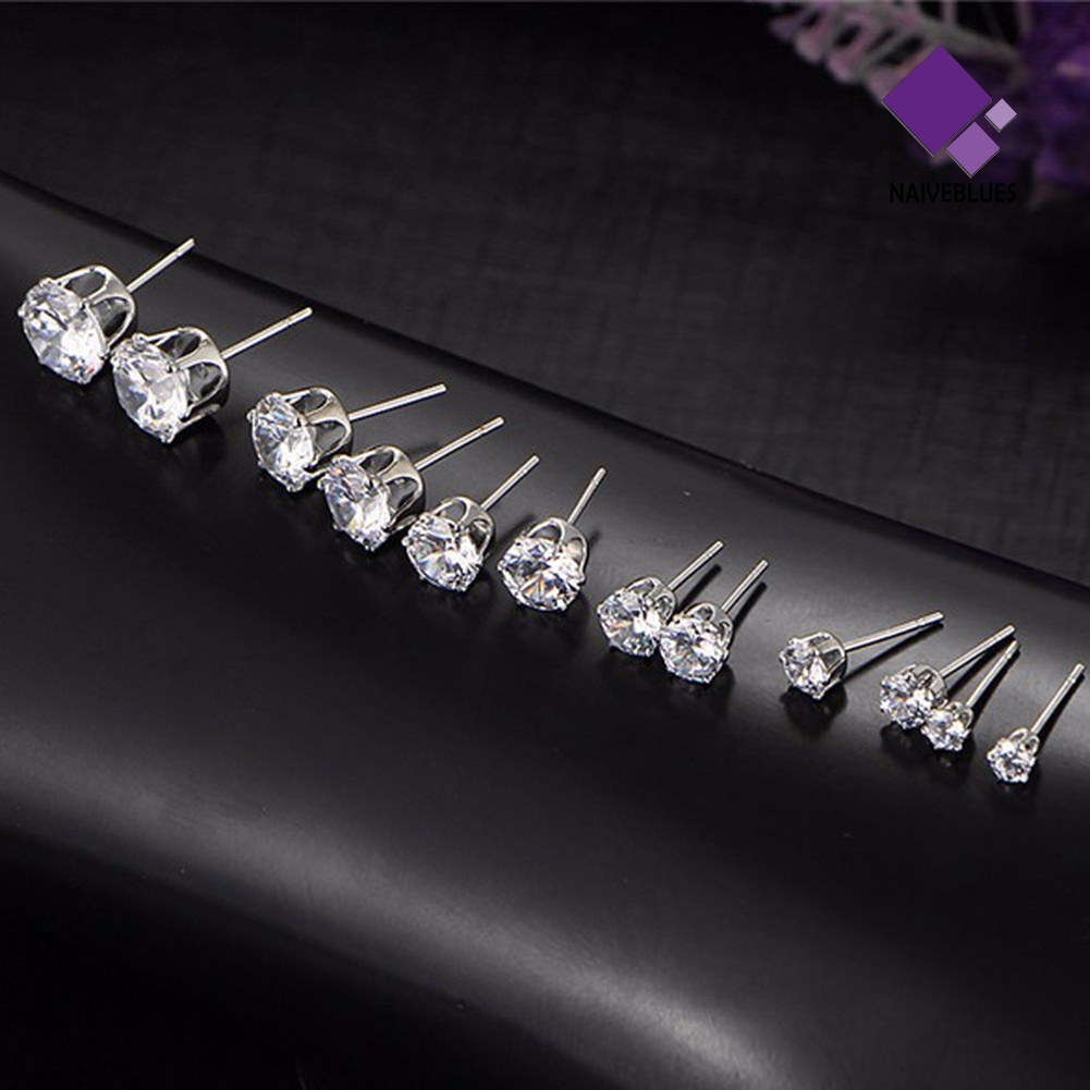 6 Pasang Anting Stud Cubic Zirconia Bentuk Mahkota Bulat Untuk Wanita