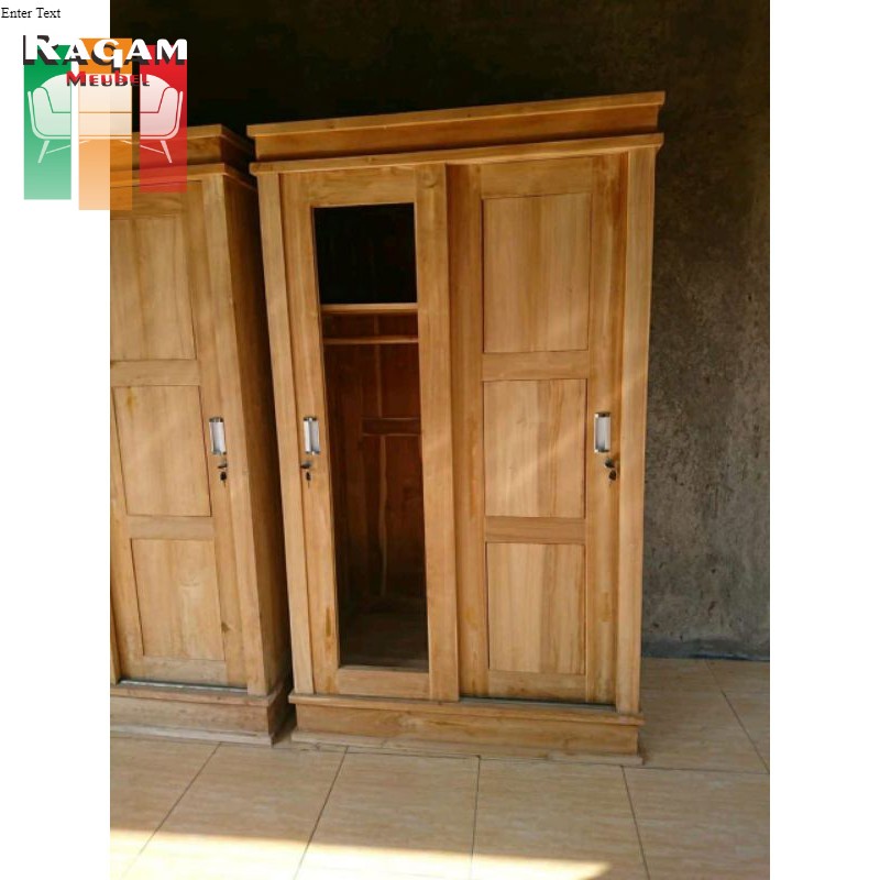 LEMARI KAYU JATI 2 PINTU SLIDING MINIMALIS / LEMARI KACA / LEMARI FULL KAYU TERLARIS