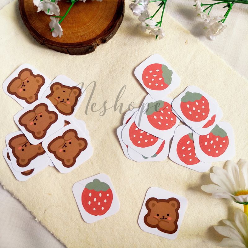 

Stiker Jurnal Lucu Teddy Bear & Strawberry Stiker Planer Stiker Scrapbook Aesthetic