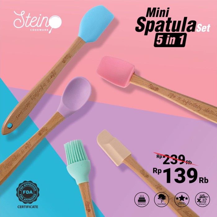 stein set spatula isi 5 pcs steincookware mini spatula set 5 in 1 / spatula mini gagang kayu