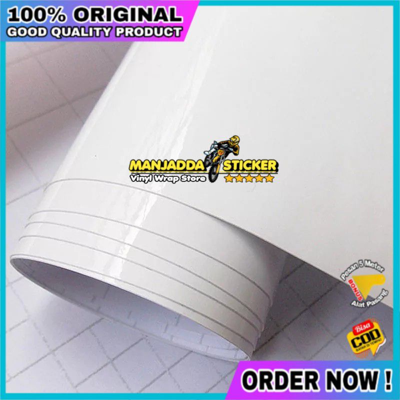 stiker skotlet putih glossy mengkilap berkualitas bahan mudah dipasang