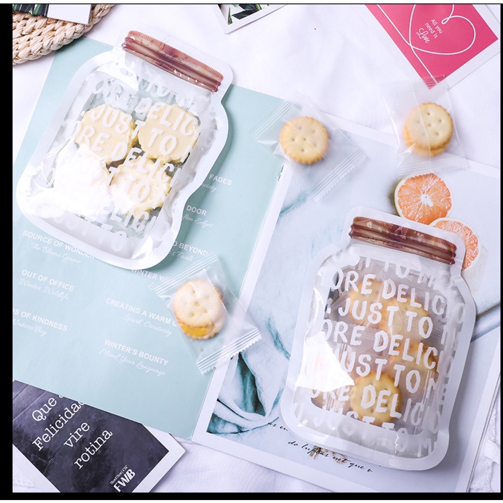 [5 Pcs] Plastik Standing Pouch Ziplock imlek  Zipper Motif Toples Mason Jar untuk Snack Minuman Makanan