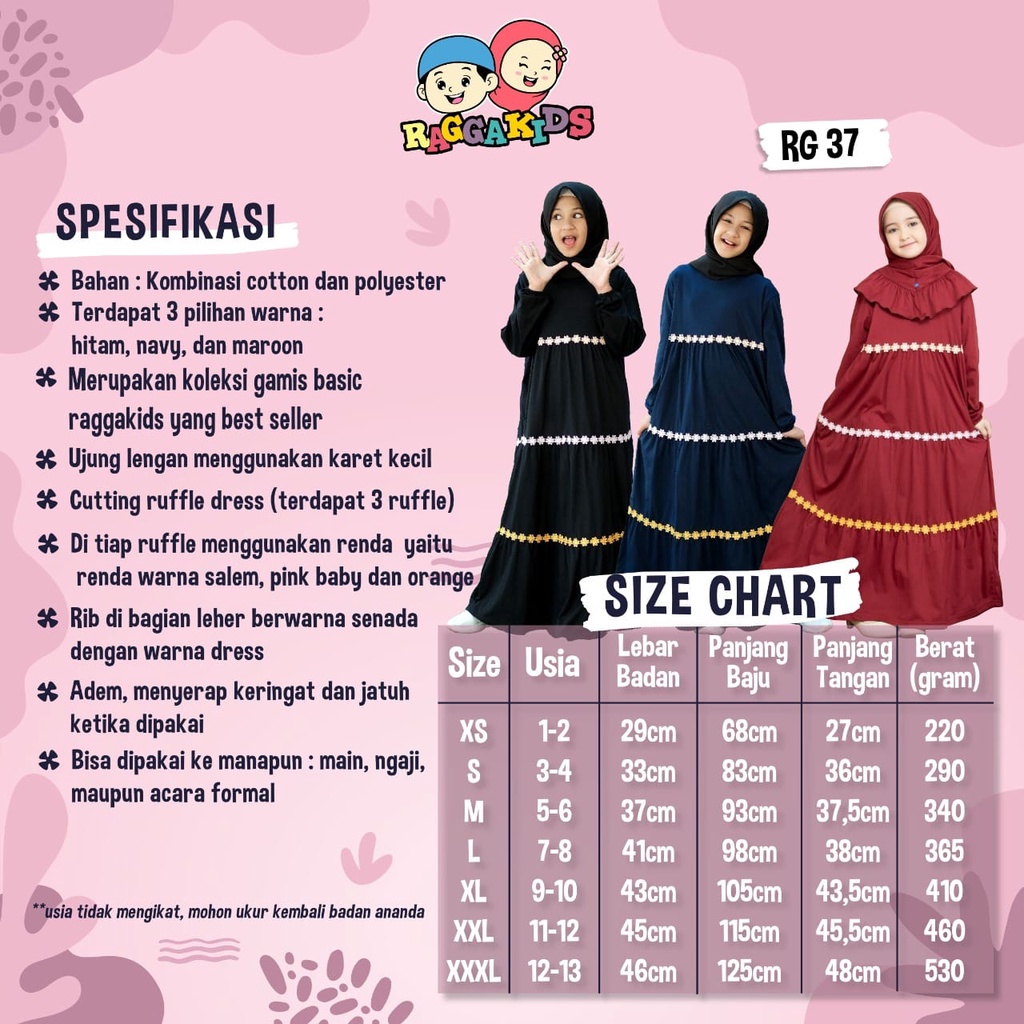 Raggakids Gamis Anak Ibu Couple Polos RG37