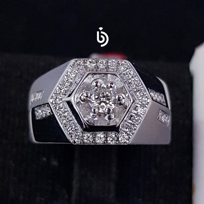 Cincin Pria/Cowok Perak palladium berlian asli natural diamond