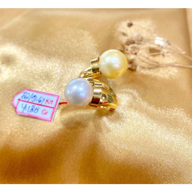 Cincin emas asli 22k kadar emas 91.6% mutiara air laut asli lombok