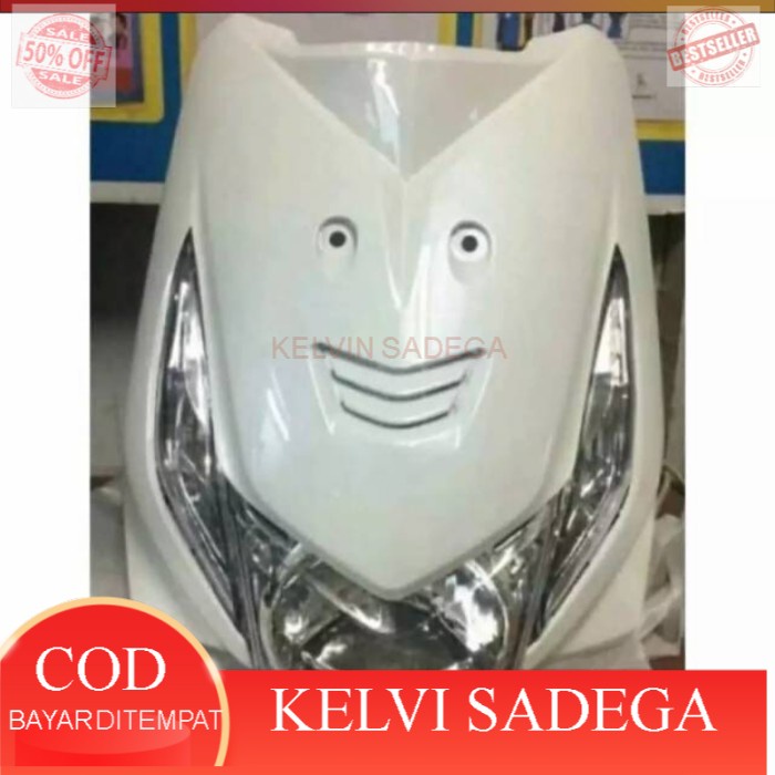 tameng depan honda beat karbu warna putih + lampu depan+sain sepasang