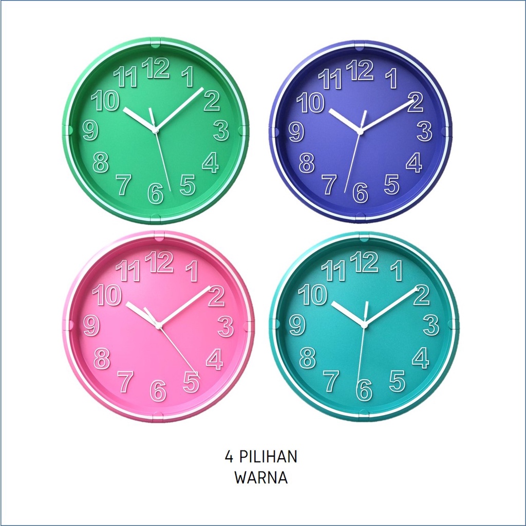 Jam Dinding Minimalis Modern Warna Pink Biru Hijau 26cm Quartz Movement Free Baterai TR526