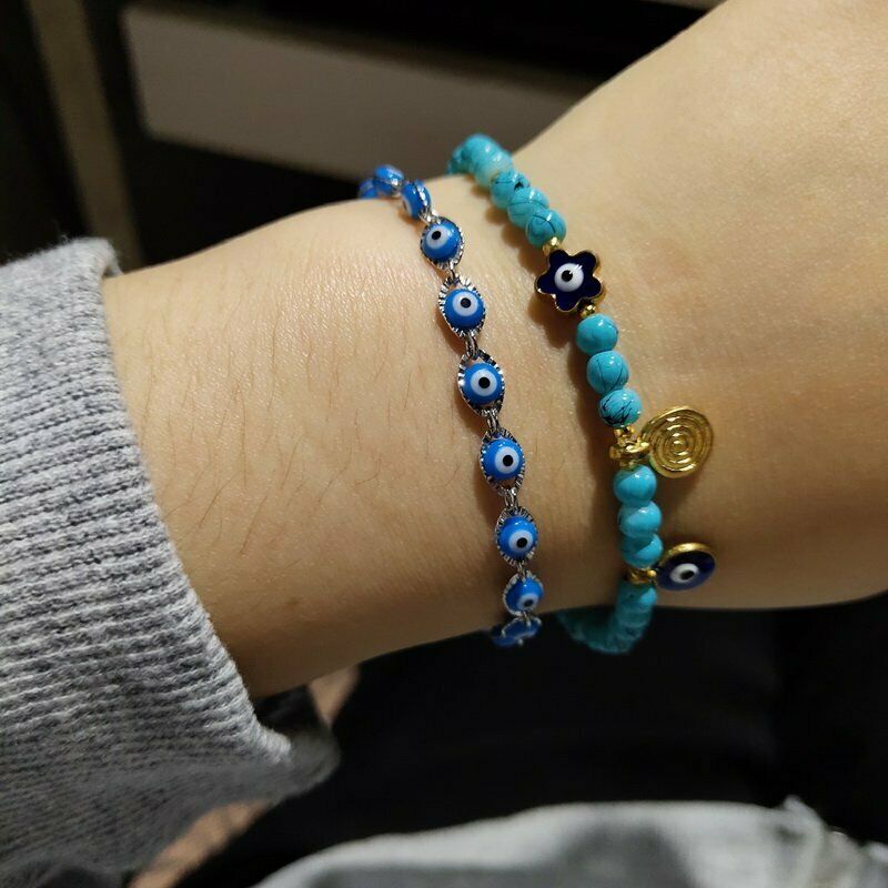 Gelang Rantai Manik Evil Eye Warna Biru Untuk Wanita