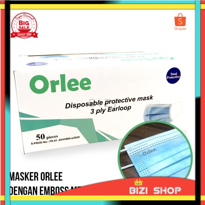 Masker 3 ply Medis Masker Bedah Kemenkes 3ply isi 50pcs Merk Orlee