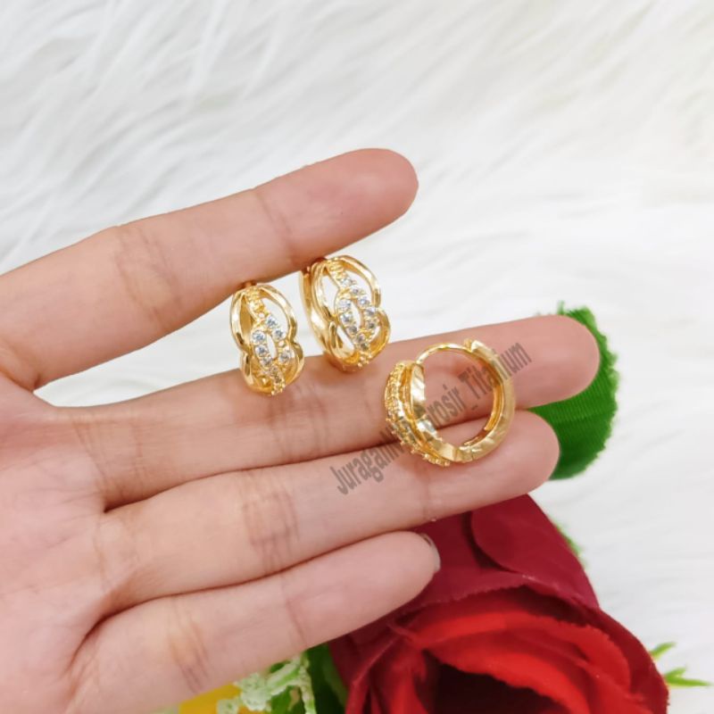 Anting Titanium Jepit Full Mata Elegant Super Cantik Anti Karat