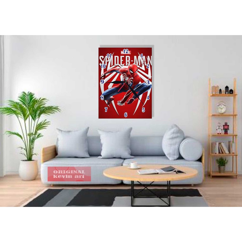 JAM DINDING KAYU SPIDERMAN ANIMASI KARAKTER ANAK DEKORASI SERBAGUNA MURAH WALL DECOR CUSTOM TERBARU