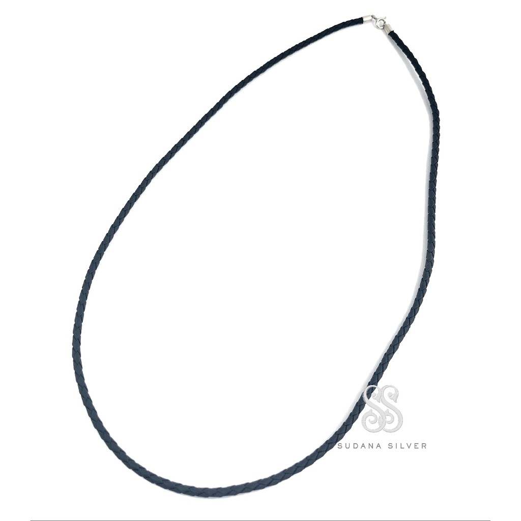 Kalung Kulit Motif Kepang Perak Silver 925 Bali