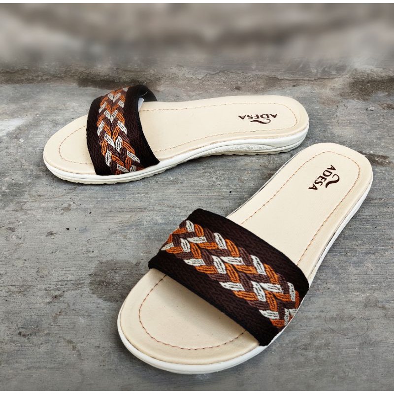 Sandal wanita selop flat rajut turki sendal wanita murah Casual Terlaris