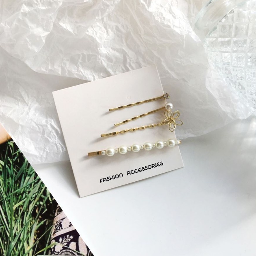 ★ Cayman ★ Pearl Jepit Rambut Hairpin 4pcs Suit Korea Fashion Women Hair Clips Accessories jew28-5