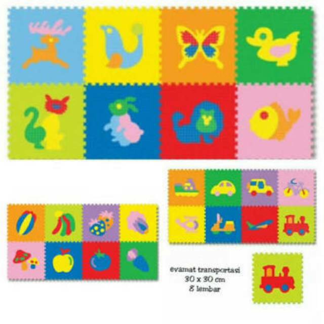karpet busa evamat - karpet puzzle motif buah hewan transportasi