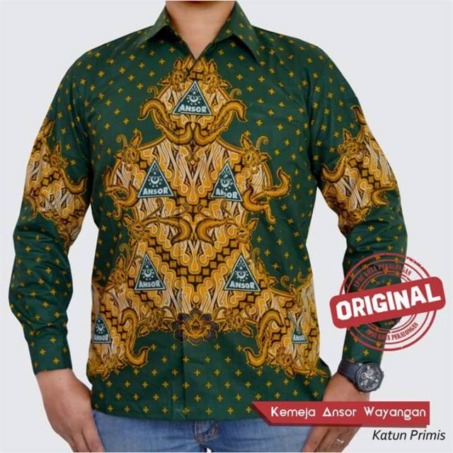 Batik Ansor lengan panjang Primisima halus ipnu Ippnu Wayang Ansor NU kemeja batik ansor kemeja nu