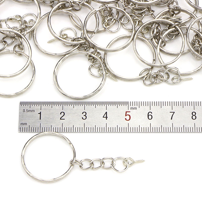 [happy]40Pcs Polished Key ring Screw Eye Short Chain Split Ring Connector DIY Jewelry