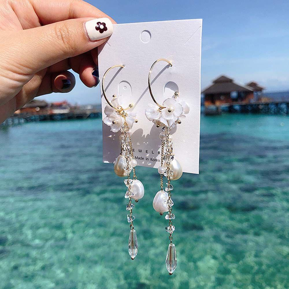 Agustinina Menjuntai Anting Putih Fashion Manis Bunga Pernikahan Peri Untuk Wanita Jumbai Vintage Earrings