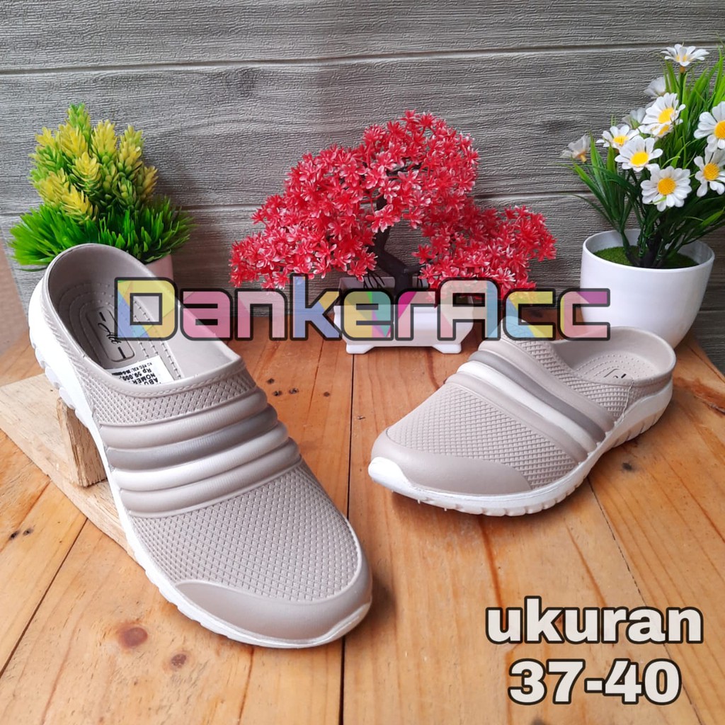 Sandal Slop Att Nswl 491 Ukuran 37-40 Sandal Selop Wanita Sepatu Santai Empuk Nyaman-Abu Muda