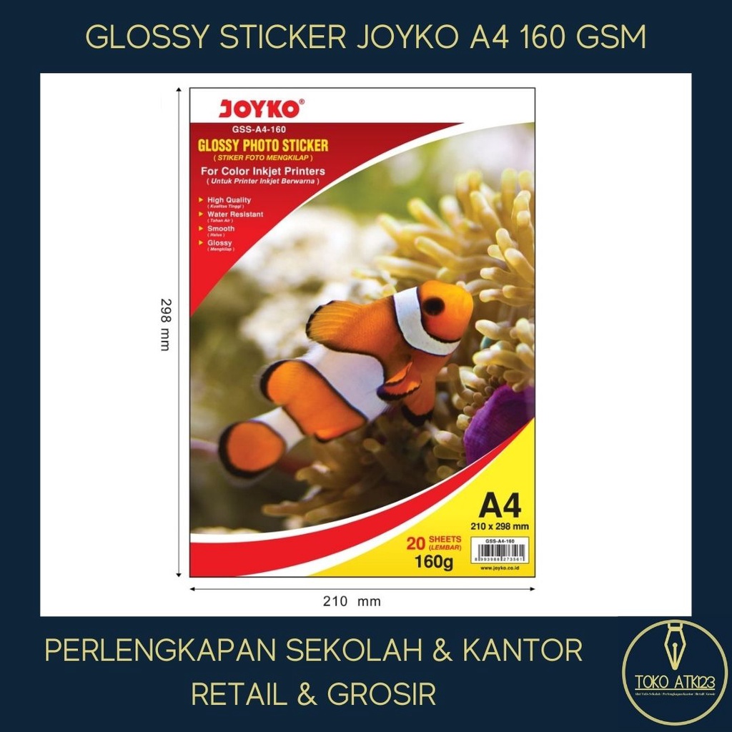 Premium Glossy Sticker / Kertas Sticker A4 160 gram (20 Sheet) Joyko