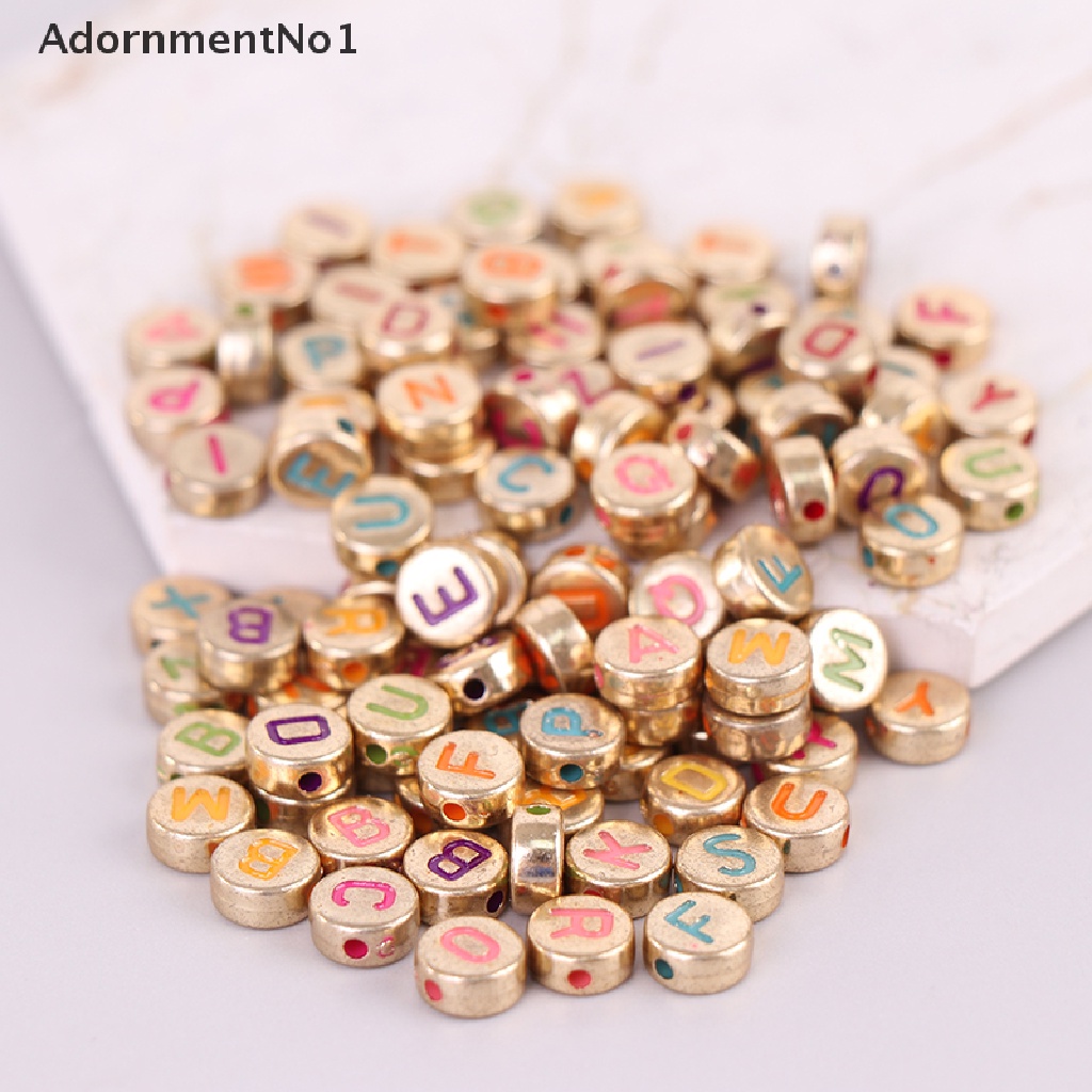 (AdornmentNo1) 100pcs / Set Manik-Manik Akrilik Bulat Motif Tulisan 4x7mm Untuk Aksesoris Perhiasan Diy