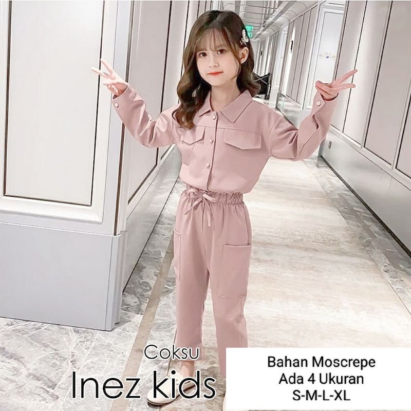 Stelan Kemeja Anak Perempuan Lengan Panjang Celana Panjang/Set Inez Kids 3-11 Tahun Matt Moscrepe