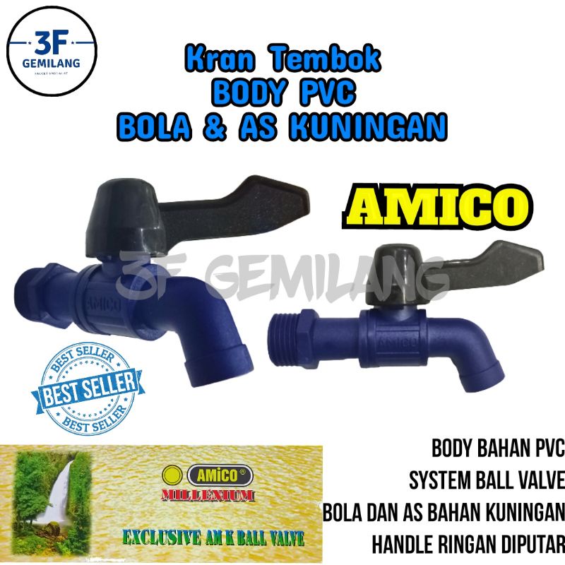 AMK-VN-1/2-Kran Keran Air PVC BOLA KUNINGAN atau ABS Uk. 1/2 BODY KECIL AMICO VINO ORIGINAL HIGH QUALITY