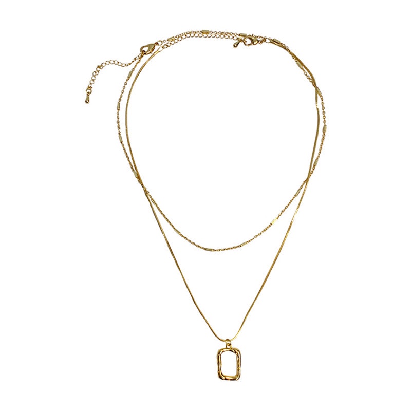 Kalung dua layer liontin segi abstrak titanium anti karat