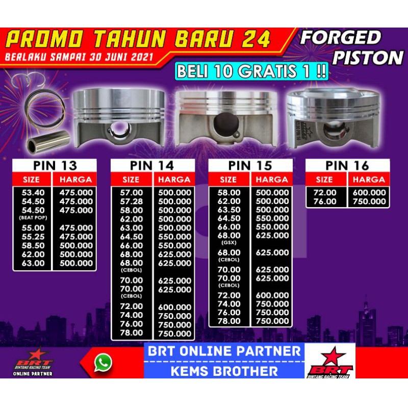 PISTON FORGED BRT PIN 13 PIN 14 PIN 15 DAN PIN 16