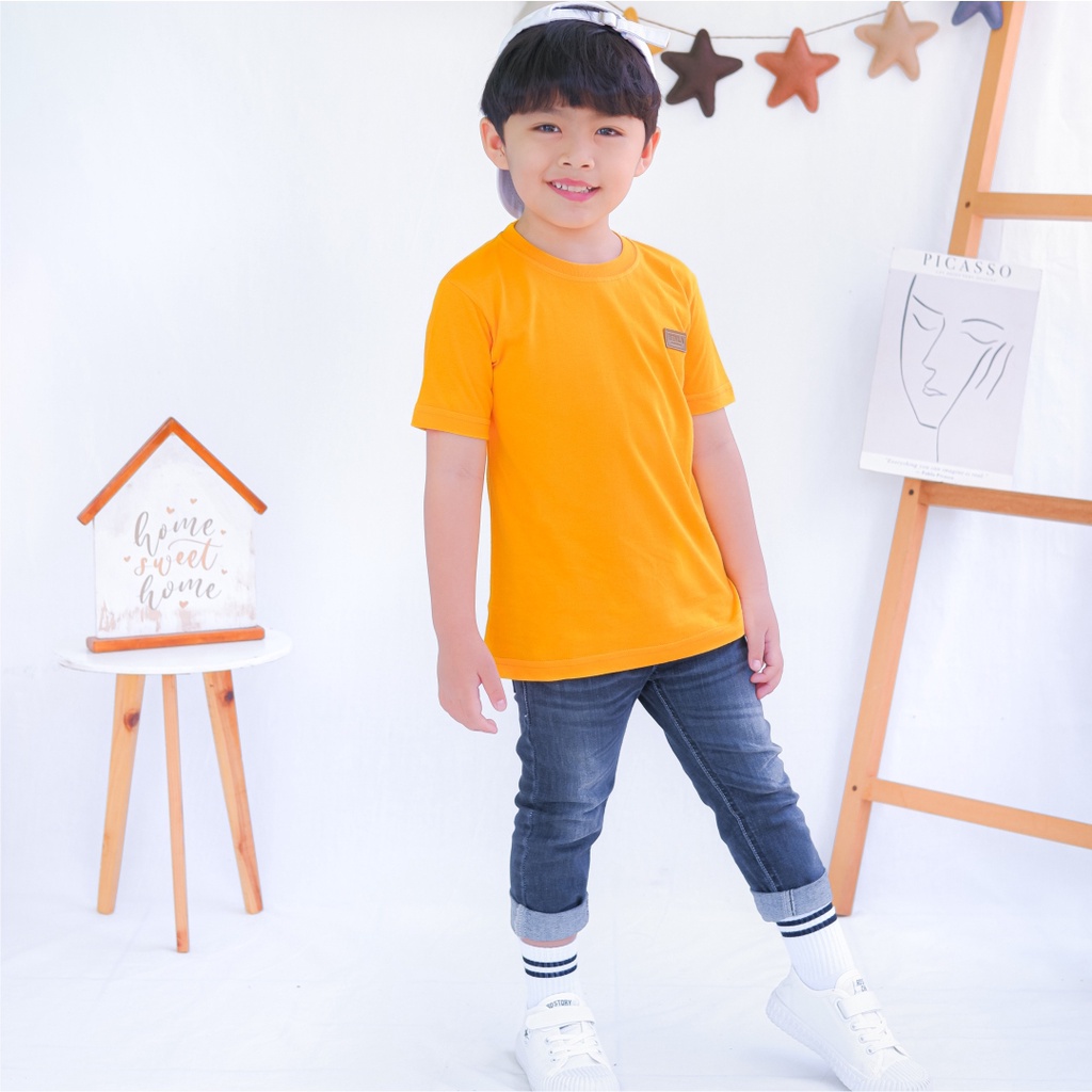 Kaos Polos Anak Laki Laki Perempuan Branded Premium Original | Mevla Kids - Kenzi Mustard