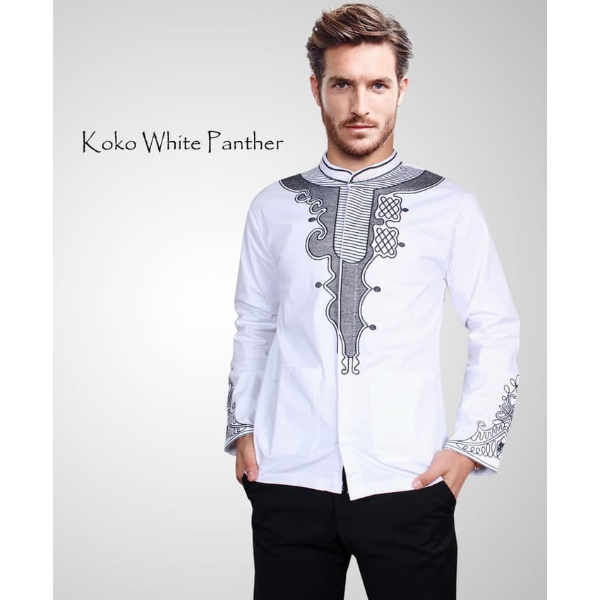 Executive Muda  koko white panther OT  baju koko pria katun stretch putih Murah