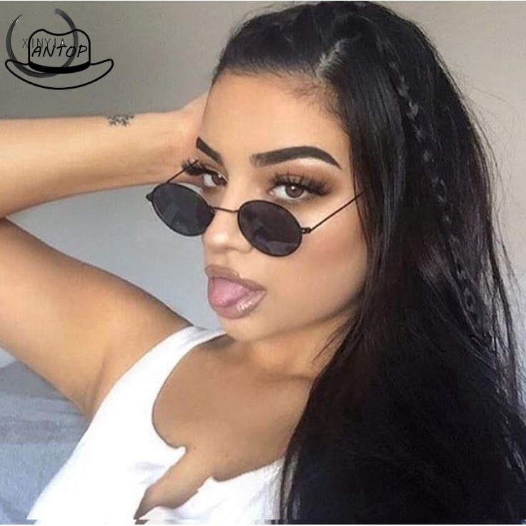 Antop！[Bayar di Tempat] Kacamata Wanita Pria Hitam Retro Lensa Warna Frame Bulat Women Sunglasses